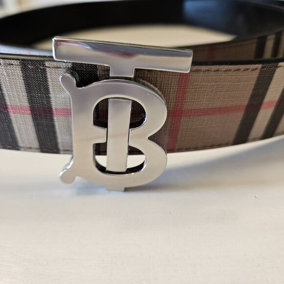 Burberry Archive Beige Check Canvas Reversible Black Leather Belt - Size 38/95 - Picture 4 of 8